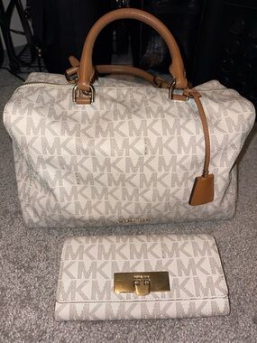 Michael Kors Beige Logo Satchel with Matching Wallet